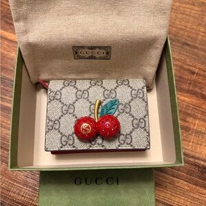 Gucci Beige and Red Cherry Card Holder